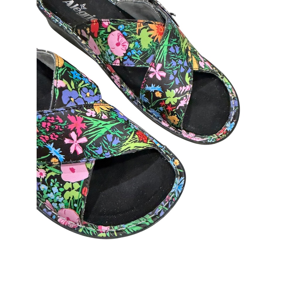 Alegria EU 40 US 9.5 Floral Print Black Leather Slide Summer Sandals - Picture 2 of 6